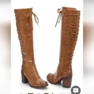 VENUS Tan Over the Knee Boots with Corset Lacing